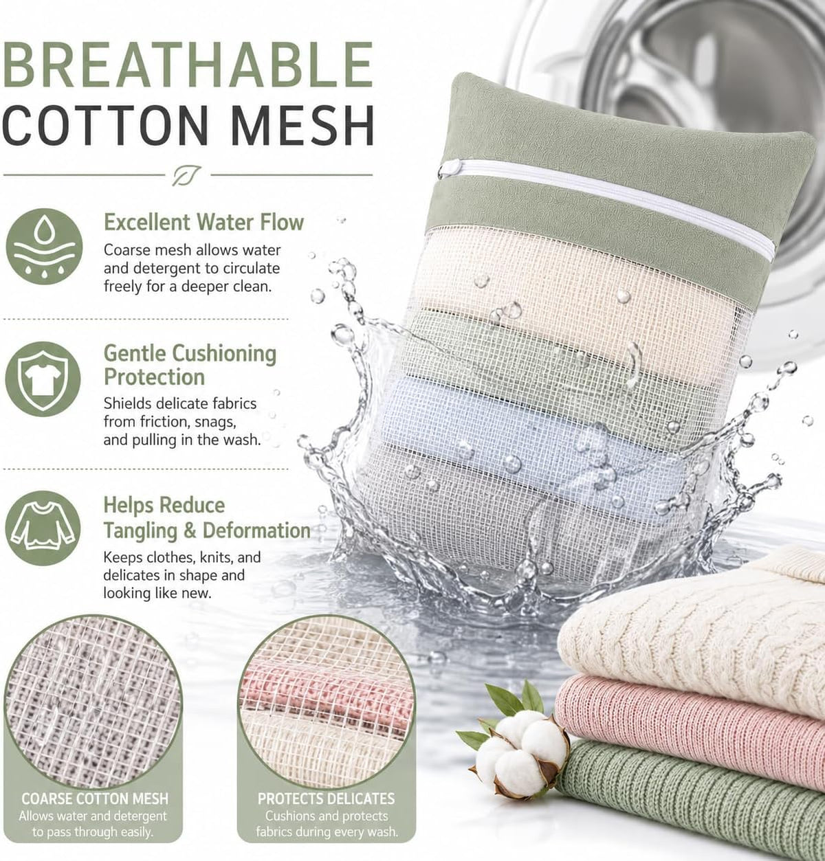 6-Piece Bag, Durable Cotton Mesh Laundry Bag, Sturdy Zipper, Breathable Mesh, Exquisite Laundry Bag for Underwear, Clothes, Pants, Shoes and Socks