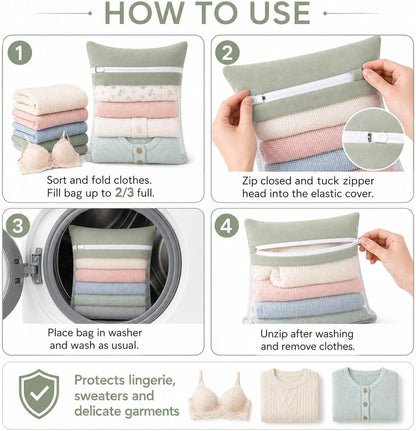 6-Piece Bag, Durable Cotton Mesh Laundry Bag, Sturdy Zipper, Breathable Mesh, Exquisite Laundry Bag for Underwear, Clothes, Pants, Shoes and Socks