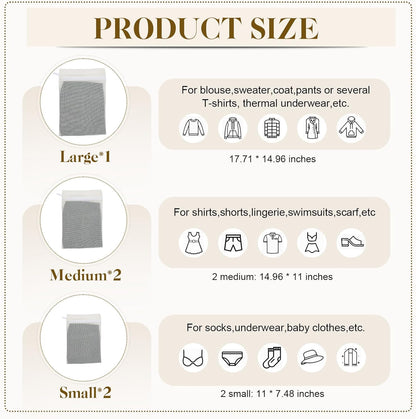 6-Piece Bag, Durable Cotton Mesh Laundry Bag, Sturdy Zipper, Breathable Mesh, Exquisite Laundry Bag for Underwear, Clothes, Pants, Shoes and Socks