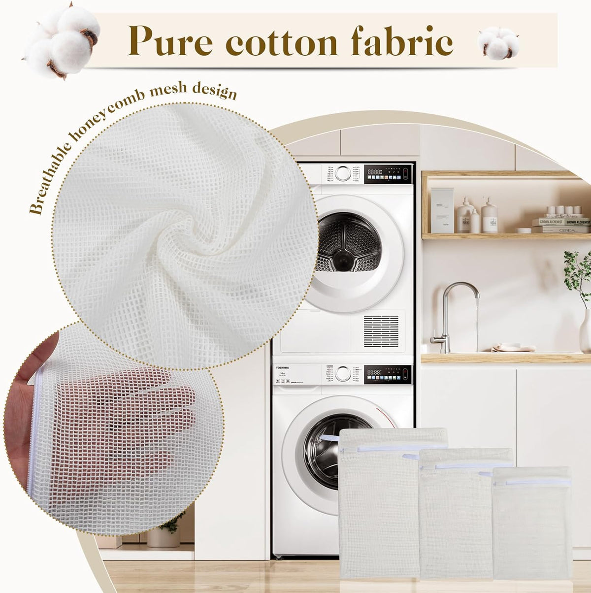 6-Piece Bag, Durable Cotton Mesh Laundry Bag, Sturdy Zipper, Breathable Mesh, Exquisite Laundry Bag for Underwear, Clothes, Pants, Shoes and Socks