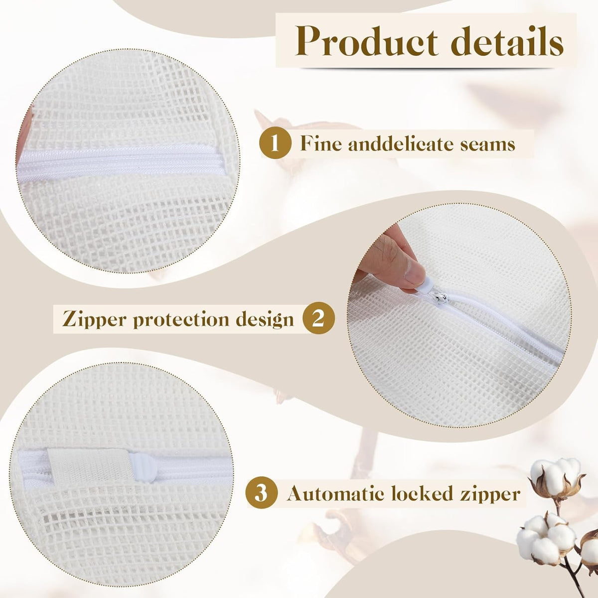 6-Piece Bag, Durable Cotton Mesh Laundry Bag, Sturdy Zipper, Breathable Mesh, Exquisite Laundry Bag for Underwear, Clothes, Pants, Shoes and Socks