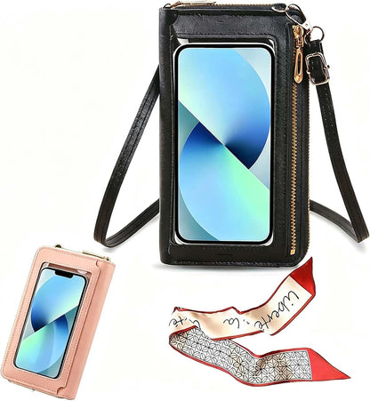 Touchscreen Phone Crossbody Bags for Women, Anti Theft Leather Bag, PU Leather Messenger Bag, RFID Blocking Phone Wallet
