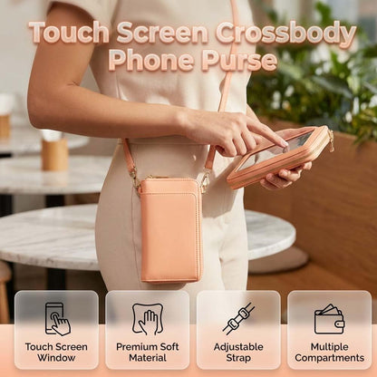 Touchscreen Phone Crossbody Bags for Women, Anti Theft Leather Bag, PU Leather Messenger Bag, RFID Blocking Phone Wallet