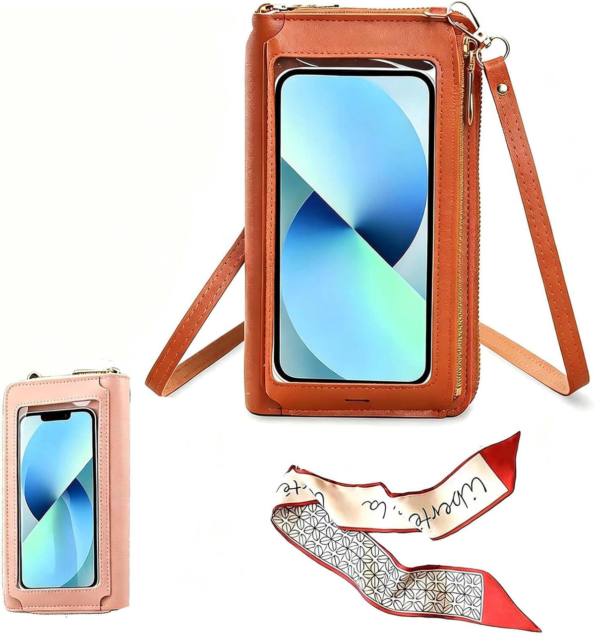 Touchscreen Phone Crossbody Bags for Women, Anti Theft Leather Bag, PU Leather Messenger Bag, RFID Blocking Phone Wallet