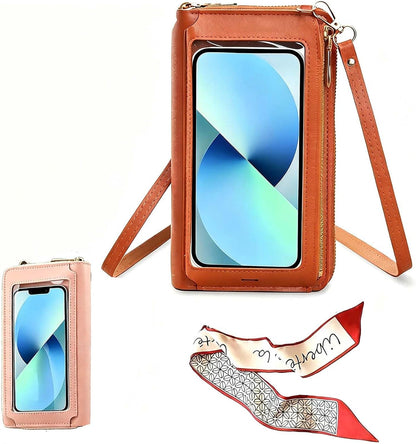 Touchscreen Phone Crossbody Bags for Women, Anti Theft Leather Bag, PU Leather Messenger Bag, RFID Blocking Phone Wallet