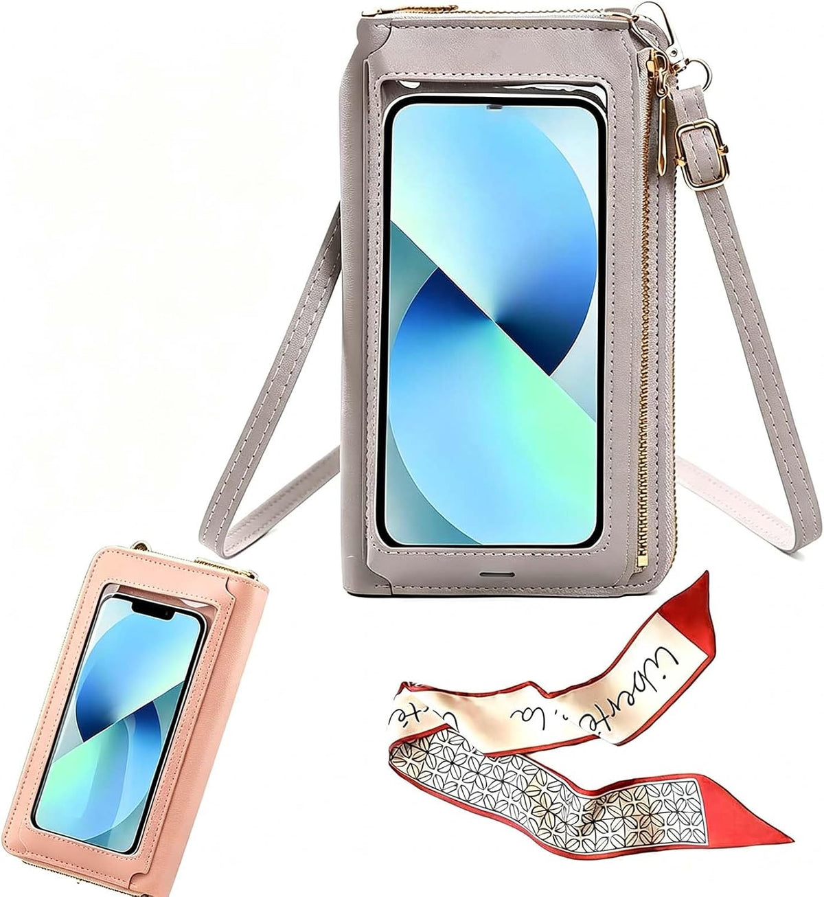 Touchscreen Phone Crossbody Bags for Women, Anti Theft Leather Bag, PU Leather Messenger Bag, RFID Blocking Phone Wallet