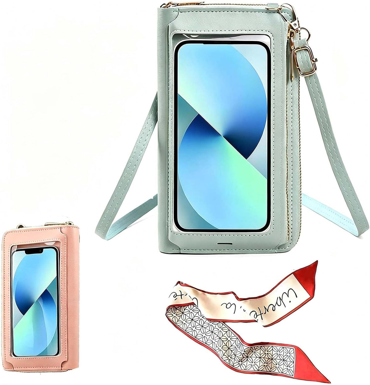 Touchscreen Phone Crossbody Bags for Women, Anti Theft Leather Bag, PU Leather Messenger Bag, RFID Blocking Phone Wallet