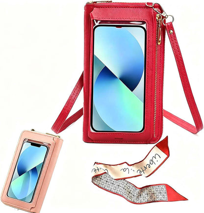Touchscreen Phone Crossbody Bags for Women, Anti Theft Leather Bag, PU Leather Messenger Bag, RFID Blocking Phone Wallet