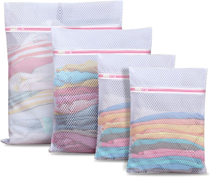 4Pcs Mesh Laundry Bags, Lingerie Bags for Washing Delicates,Mesh Wash Bags for Toy Storage & Cleaning, Travel Storage Organizer Bag, Dorm Room Essentials (1 Large, 1 Medium, 2 Small) (Fine Net)