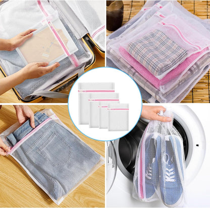 4Pcs Mesh Laundry Bags, Lingerie Bags for Washing Delicates,Mesh Wash Bags for Toy Storage & Cleaning, Travel Storage Organizer Bag, Dorm Room Essentials (1 Large, 1 Medium, 2 Small) (Fine Net)