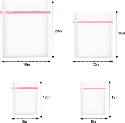 4Pcs Mesh Laundry Bags, Lingerie Bags for Washing Delicates,Mesh Wash Bags for Toy Storage & Cleaning, Travel Storage Organizer Bag, Dorm Room Essentials (1 Large, 1 Medium, 2 Small) (Fine Net)