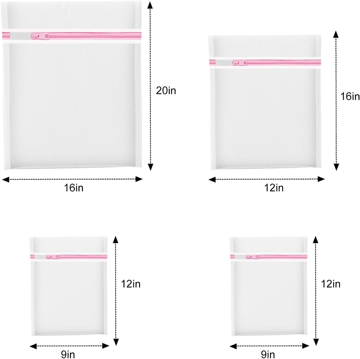 4Pcs Mesh Laundry Bags, Lingerie Bags for Washing Delicates,Mesh Wash Bags for Toy Storage & Cleaning, Travel Storage Organizer Bag, Dorm Room Essentials (1 Large, 1 Medium, 2 Small) (Fine Net)