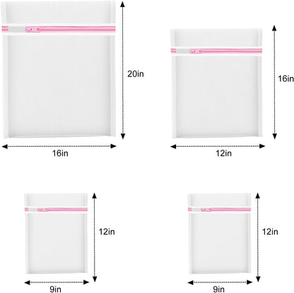 4Pcs Mesh Laundry Bags, Lingerie Bags for Washing Delicates,Mesh Wash Bags for Toy Storage & Cleaning, Travel Storage Organizer Bag, Dorm Room Essentials (1 Large, 1 Medium, 2 Small) (Fine Net)