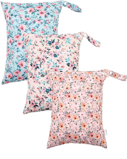 Wet Dry Bag Reusable Waterproof Swimming Bag Travel Beach Pool Yoga Gym Bag for Baby Cloth Diaper Swimsuits Wet Clothes Two Zipper Pockets 3 Pack 3L15
