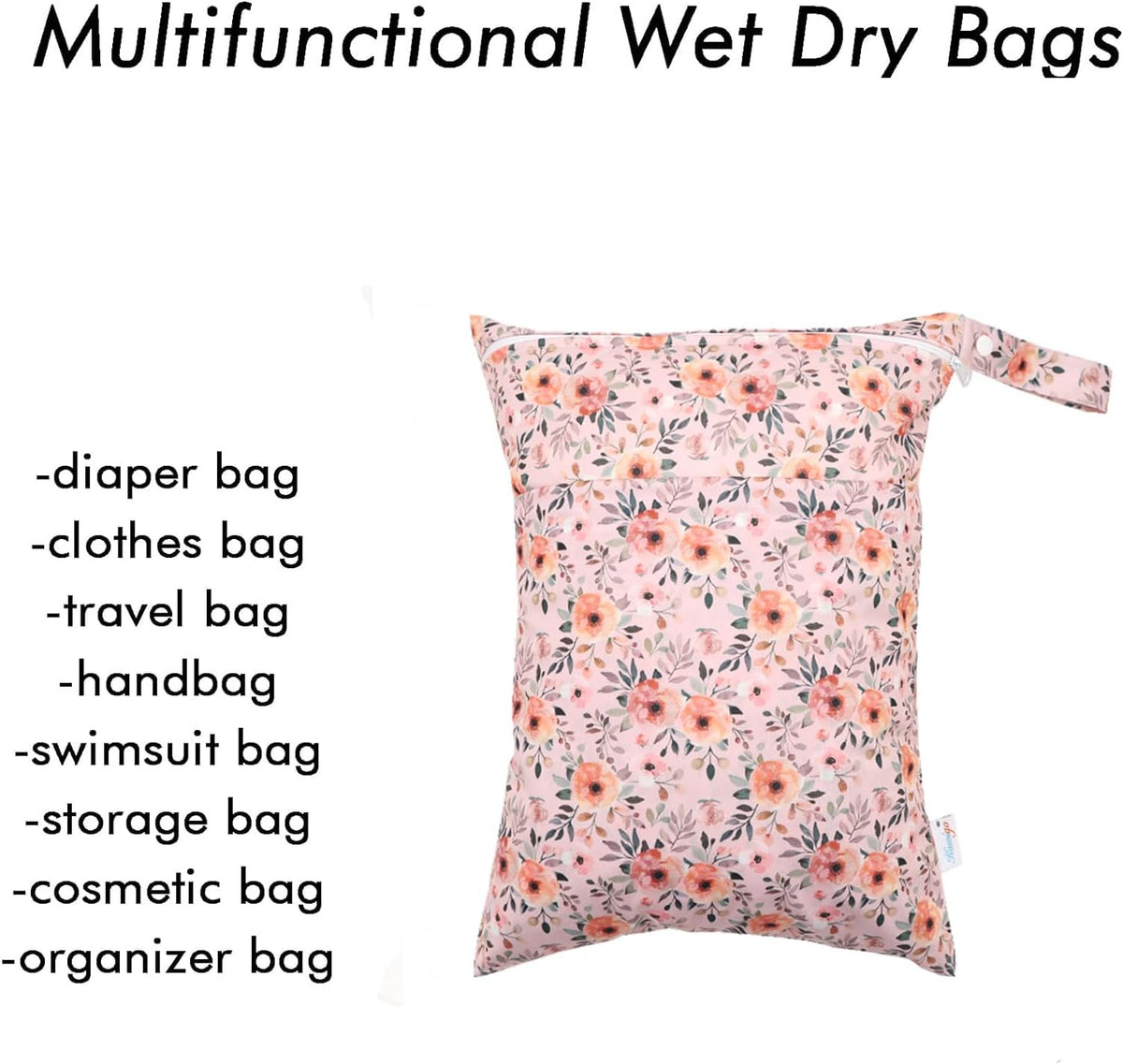 Wet Dry Bag Reusable Waterproof Swimming Bag Travel Beach Pool Yoga Gym Bag for Baby Cloth Diaper Swimsuits Wet Clothes Two Zipper Pockets 3 Pack 3L15