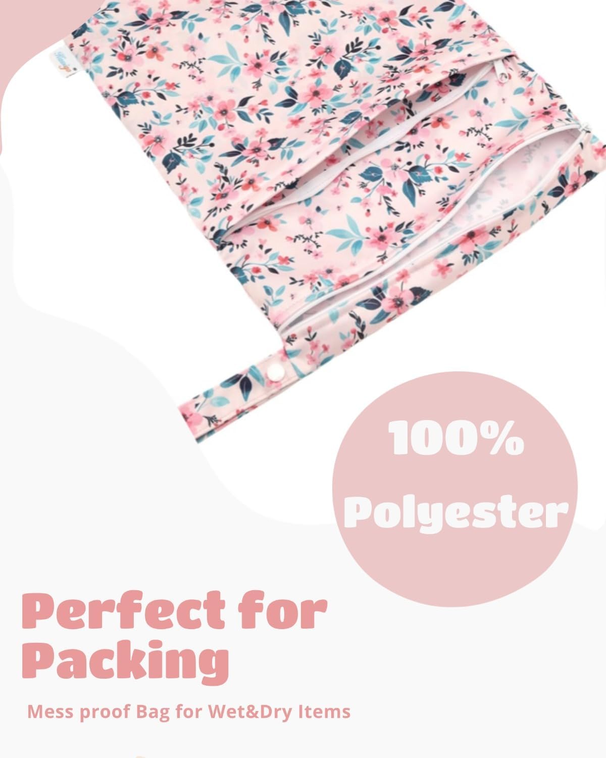 Wet Dry Bag Reusable Waterproof Swimming Bag Travel Beach Pool Yoga Gym Bag for Baby Cloth Diaper Swimsuits Wet Clothes Two Zipper Pockets 3 Pack 3L15