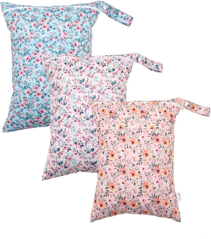 Wet Dry Bag Reusable Waterproof Swimming Bag Travel Beach Pool Yoga Gym Bag for Baby Cloth Diaper Swimsuits Wet Clothes Two Zipper Pockets 3 Pack 3L15