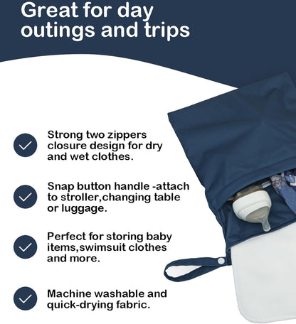 Wet Dry Bag Reusable Waterproof Swimming Bag Travel Beach Pool Yoga Gym Bag for Baby Cloth Diaper Swimsuits Wet Clothes Two Zipper Pockets 3 Pack 3L15