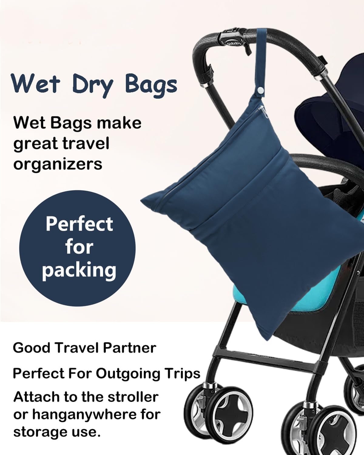 Wet Dry Bag Reusable Waterproof Swimming Bag Travel Beach Pool Yoga Gym Bag for Baby Cloth Diaper Swimsuits Wet Clothes Two Zipper Pockets 3 Pack 3L15