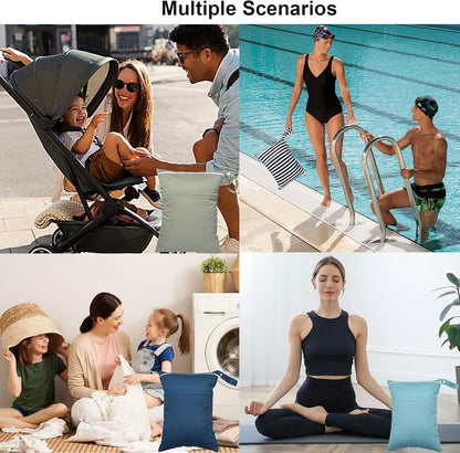 Wet Dry Bag Reusable Waterproof Swimming Bag Travel Beach Pool Yoga Gym Bag for Baby Cloth Diaper Swimsuits Wet Clothes Two Zipper Pockets 3 Pack 3L15