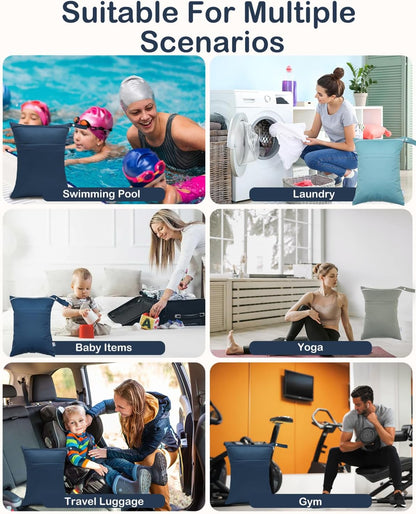 Wet Dry Bag Reusable Waterproof Swimming Bag Travel Beach Pool Yoga Gym Bag for Baby Cloth Diaper Swimsuits Wet Clothes Two Zipper Pockets 3 Pack 3L15