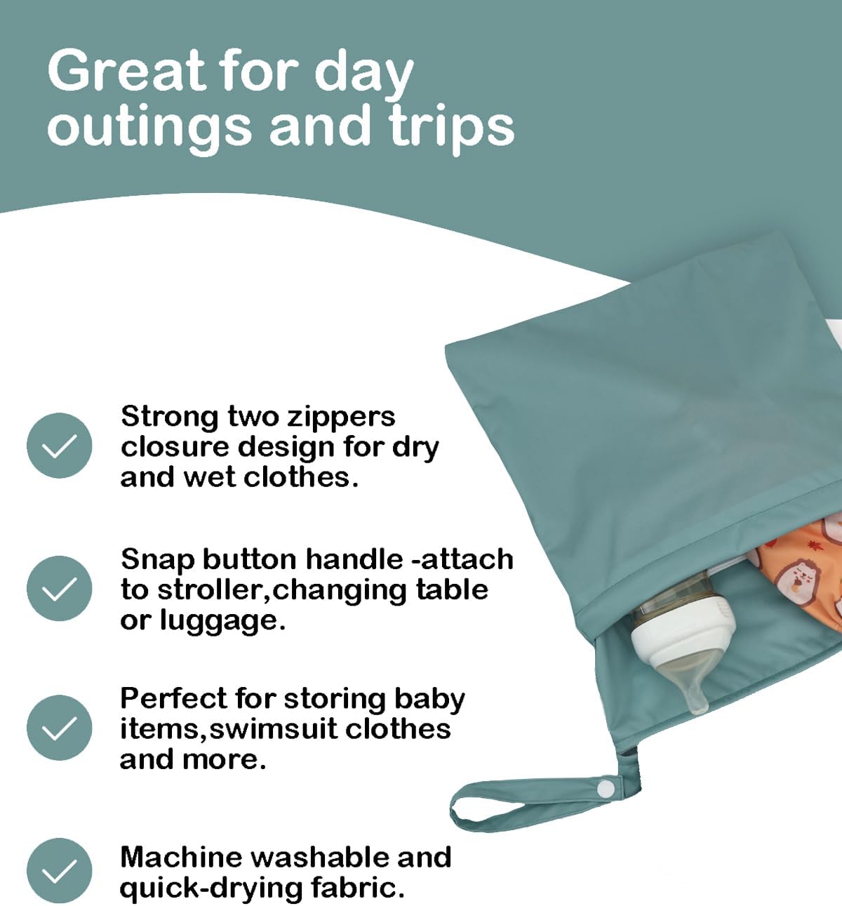 Wet Dry Bag Reusable Waterproof Swimming Bag Travel Beach Pool Yoga Gym Bag for Baby Cloth Diaper Swimsuits Wet Clothes Two Zipper Pockets 3 Pack 3L15