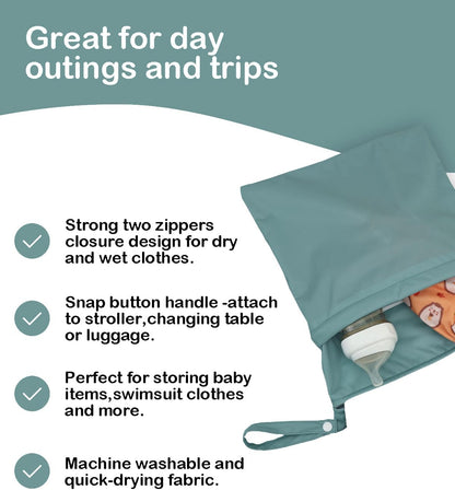 Wet Dry Bag Reusable Waterproof Swimming Bag Travel Beach Pool Yoga Gym Bag for Baby Cloth Diaper Swimsuits Wet Clothes Two Zipper Pockets 3 Pack 3L15