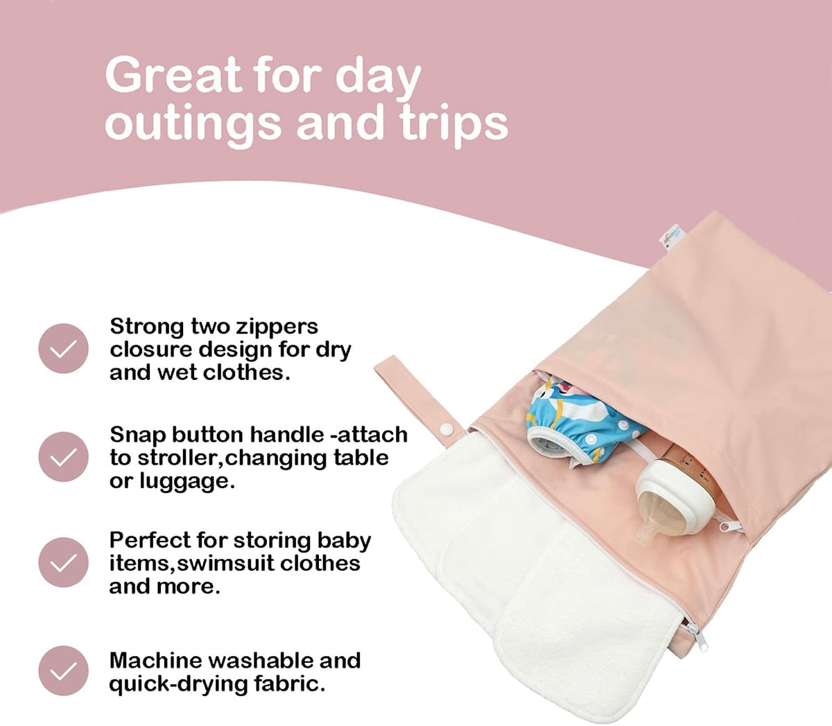 Wet Dry Bag Reusable Waterproof Swimming Bag Travel Beach Pool Yoga Gym Bag for Baby Cloth Diaper Swimsuits Wet Clothes Two Zipper Pockets 3 Pack 3L15