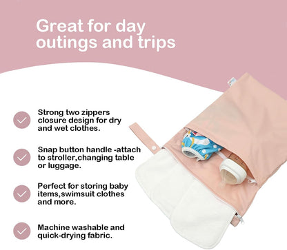 Wet Dry Bag Reusable Waterproof Swimming Bag Travel Beach Pool Yoga Gym Bag for Baby Cloth Diaper Swimsuits Wet Clothes Two Zipper Pockets 3 Pack 3L15