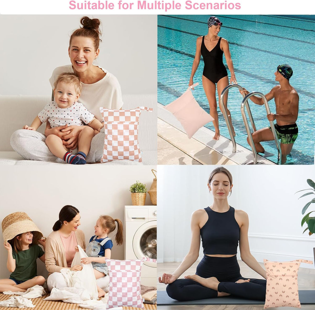 Wet Dry Bag Reusable Waterproof Swimming Bag Travel Beach Pool Yoga Gym Bag for Baby Cloth Diaper Swimsuits Wet Clothes Two Zipper Pockets 3 Pack 3L15