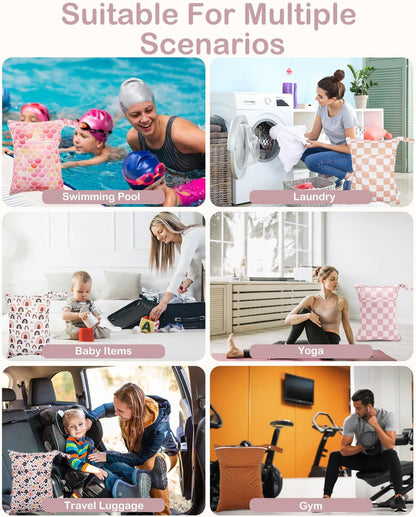 Wet Dry Bag Reusable Waterproof Swimming Bag Travel Beach Pool Yoga Gym Bag for Baby Cloth Diaper Swimsuits Wet Clothes Two Zipper Pockets 3 Pack 3L15