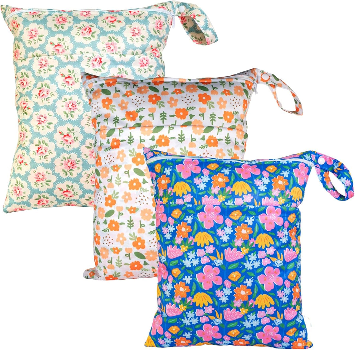 Wet Dry Bag Reusable Waterproof Swimming Bag Travel Beach Pool Yoga Gym Bag for Baby Cloth Diaper Swimsuits Wet Clothes Two Zipper Pockets 3 Pack 3L15