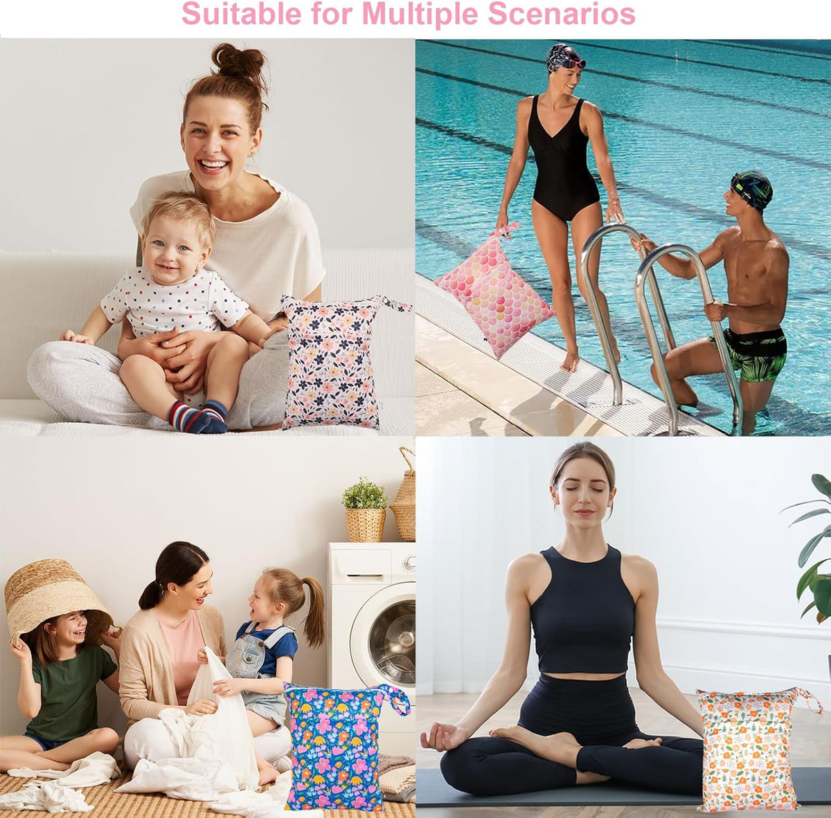 Wet Dry Bag Reusable Waterproof Swimming Bag Travel Beach Pool Yoga Gym Bag for Baby Cloth Diaper Swimsuits Wet Clothes Two Zipper Pockets 3 Pack 3L15