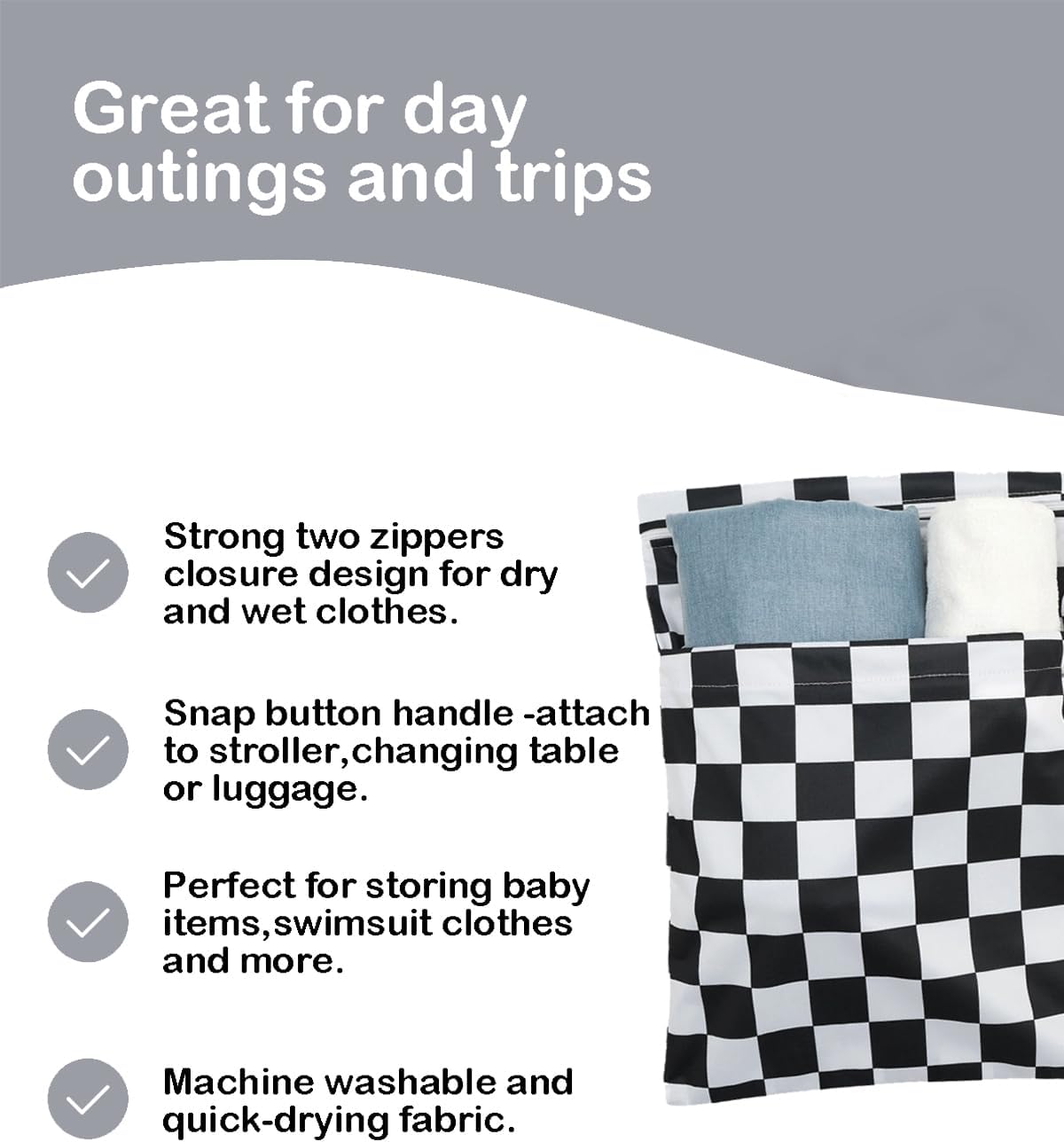 Wet Dry Bag Reusable Waterproof Swimming Bag Travel Beach Pool Yoga Gym Bag for Baby Cloth Diaper Swimsuits Wet Clothes Two Zipper Pockets 3 Pack 3L15