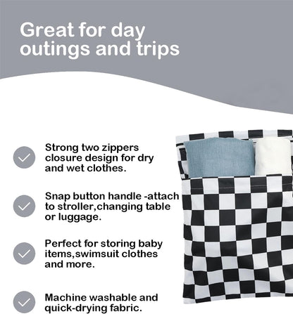 Wet Dry Bag Reusable Waterproof Swimming Bag Travel Beach Pool Yoga Gym Bag for Baby Cloth Diaper Swimsuits Wet Clothes Two Zipper Pockets 3 Pack 3L15