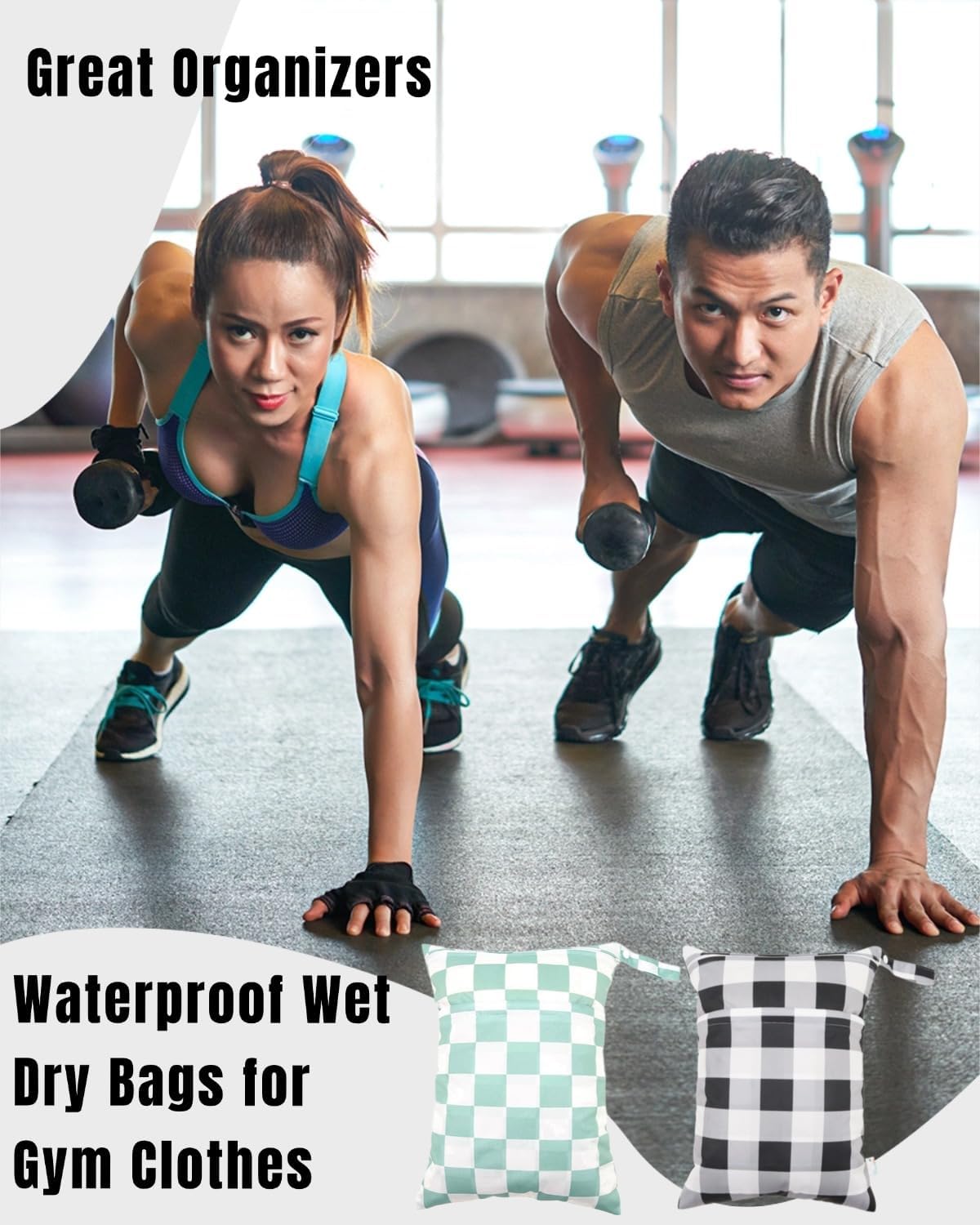 Wet Dry Bag Reusable Waterproof Swimming Bag Travel Beach Pool Yoga Gym Bag for Baby Cloth Diaper Swimsuits Wet Clothes Two Zipper Pockets 3 Pack 3L15