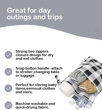 Wet Dry Bag Reusable Waterproof Swimming Bag Travel Beach Pool Yoga Gym Bag for Baby Cloth Diaper Swimsuits Wet Clothes Two Zipper Pockets 3 Pack 3L15