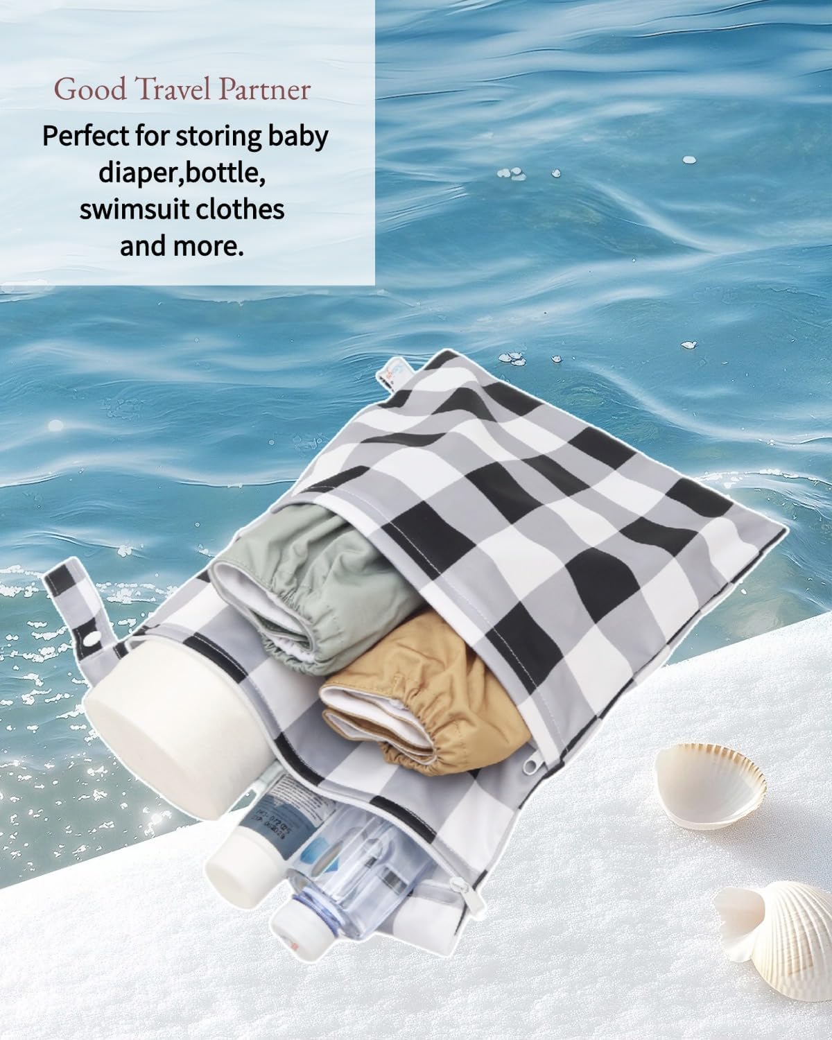 Wet Dry Bag Reusable Waterproof Swimming Bag Travel Beach Pool Yoga Gym Bag for Baby Cloth Diaper Swimsuits Wet Clothes Two Zipper Pockets 3 Pack 3L15