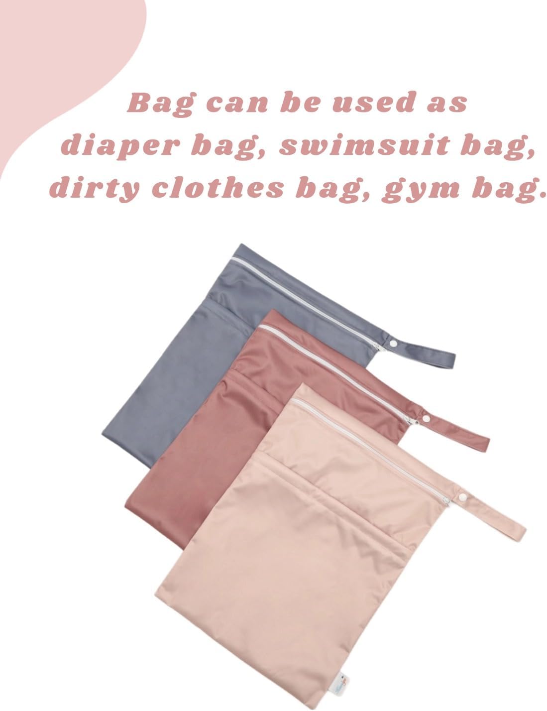 Wet Dry Bag Reusable Waterproof Swimming Bag Travel Beach Pool Yoga Gym Bag for Baby Cloth Diaper Swimsuits Wet Clothes Two Zipper Pockets 3 Pack 3L15