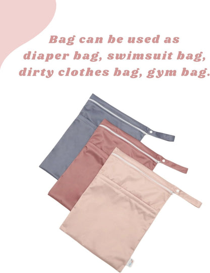 Wet Dry Bag Reusable Waterproof Swimming Bag Travel Beach Pool Yoga Gym Bag for Baby Cloth Diaper Swimsuits Wet Clothes Two Zipper Pockets 3 Pack 3L15