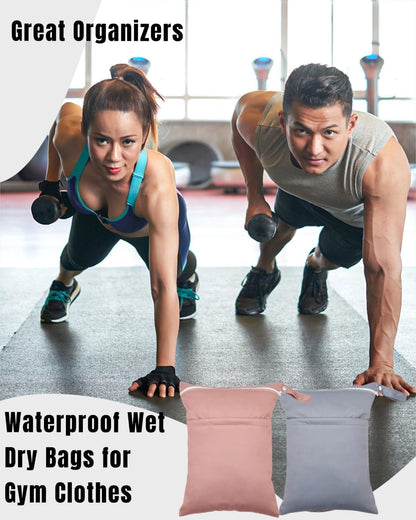 Wet Dry Bag Reusable Waterproof Swimming Bag Travel Beach Pool Yoga Gym Bag for Baby Cloth Diaper Swimsuits Wet Clothes Two Zipper Pockets 3 Pack 3L15