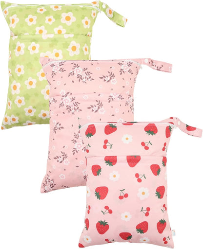Wet Dry Bag Reusable Waterproof Swimming Bag Travel Beach Pool Yoga Gym Bag for Baby Cloth Diaper Swimsuits Wet Clothes Two Zipper Pockets 3 Pack 3L15