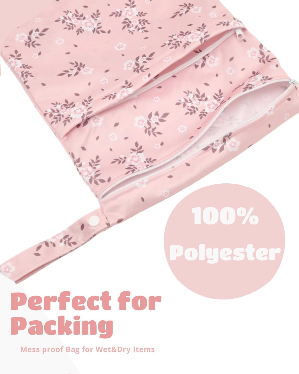 Wet Dry Bag Reusable Waterproof Swimming Bag Travel Beach Pool Yoga Gym Bag for Baby Cloth Diaper Swimsuits Wet Clothes Two Zipper Pockets 3 Pack 3L15