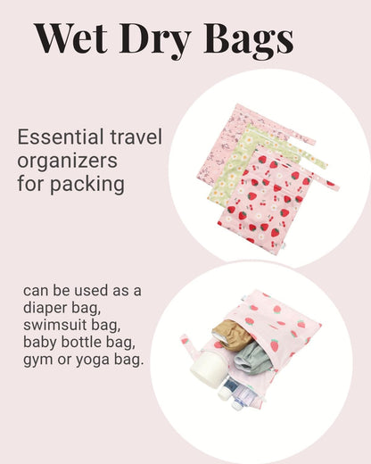 Wet Dry Bag Reusable Waterproof Swimming Bag Travel Beach Pool Yoga Gym Bag for Baby Cloth Diaper Swimsuits Wet Clothes Two Zipper Pockets 3 Pack 3L15