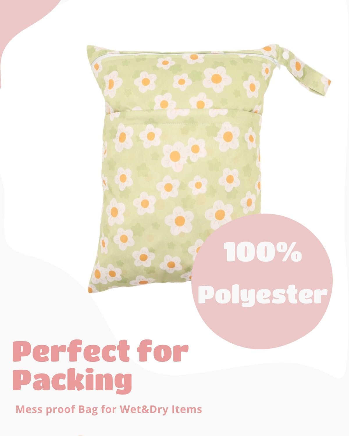 Wet Dry Bag Reusable Waterproof Swimming Bag Travel Beach Pool Yoga Gym Bag for Baby Cloth Diaper Swimsuits Wet Clothes Two Zipper Pockets 3 Pack 3L15