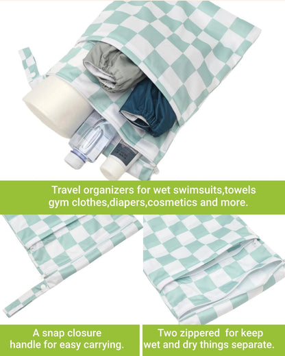 Wet Dry Bag Reusable Waterproof Swimming Bag Travel Beach Pool Yoga Gym Bag for Baby Cloth Diaper Swimsuits Wet Clothes Two Zipper Pockets 3 Pack 3L15