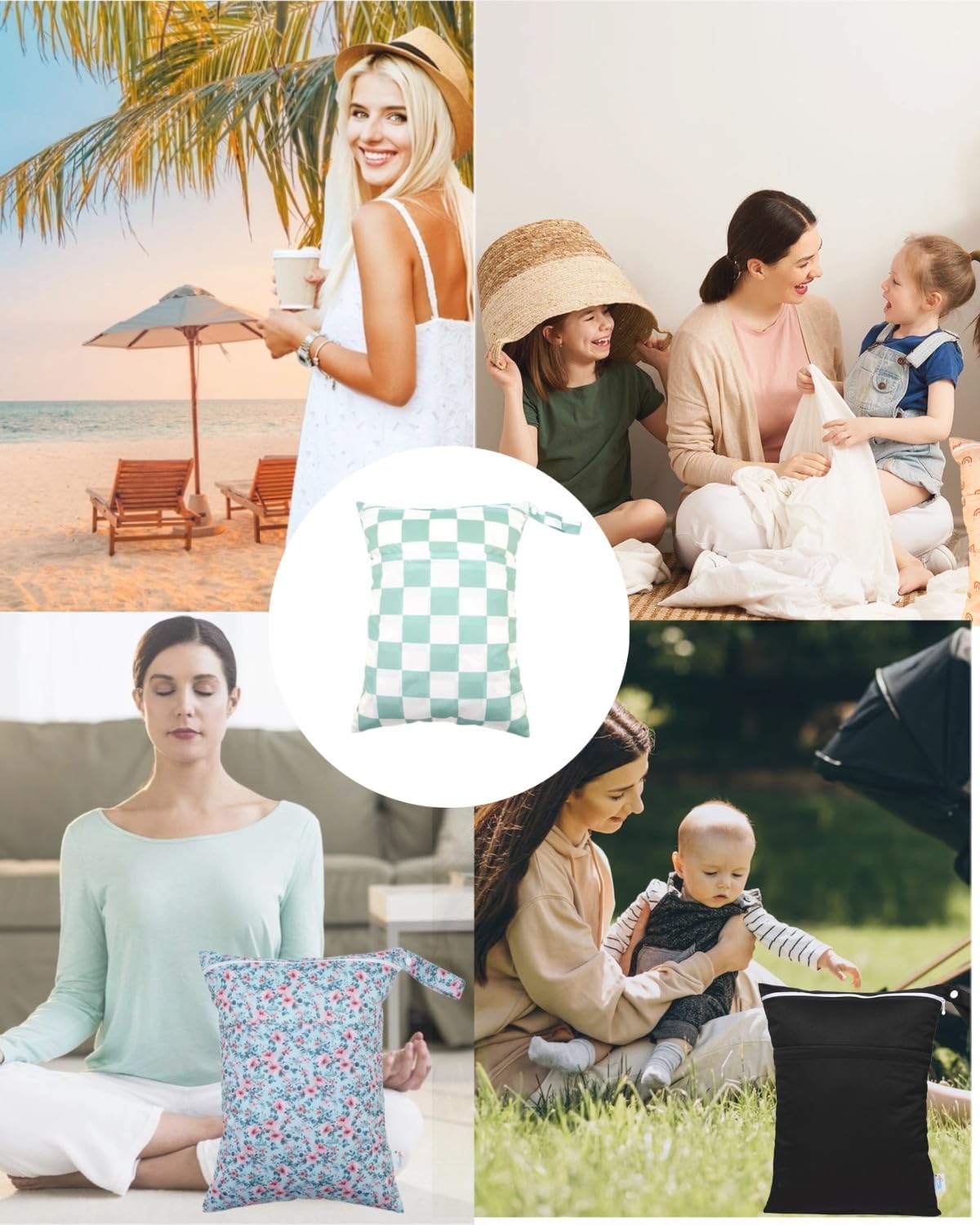 Wet Dry Bag Reusable Waterproof Swimming Bag Travel Beach Pool Yoga Gym Bag for Baby Cloth Diaper Swimsuits Wet Clothes Two Zipper Pockets 3 Pack 3L15