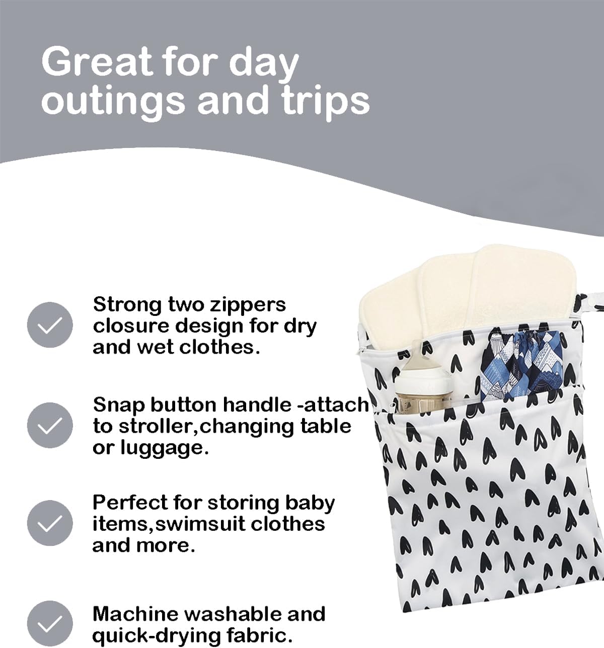 Wet Dry Bag Reusable Waterproof Swimming Bag Travel Beach Pool Yoga Gym Bag for Baby Cloth Diaper Swimsuits Wet Clothes Two Zipper Pockets 3 Pack 3L15