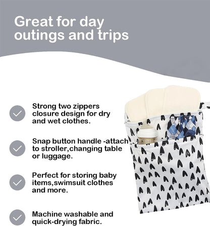 Wet Dry Bag Reusable Waterproof Swimming Bag Travel Beach Pool Yoga Gym Bag for Baby Cloth Diaper Swimsuits Wet Clothes Two Zipper Pockets 3 Pack 3L15