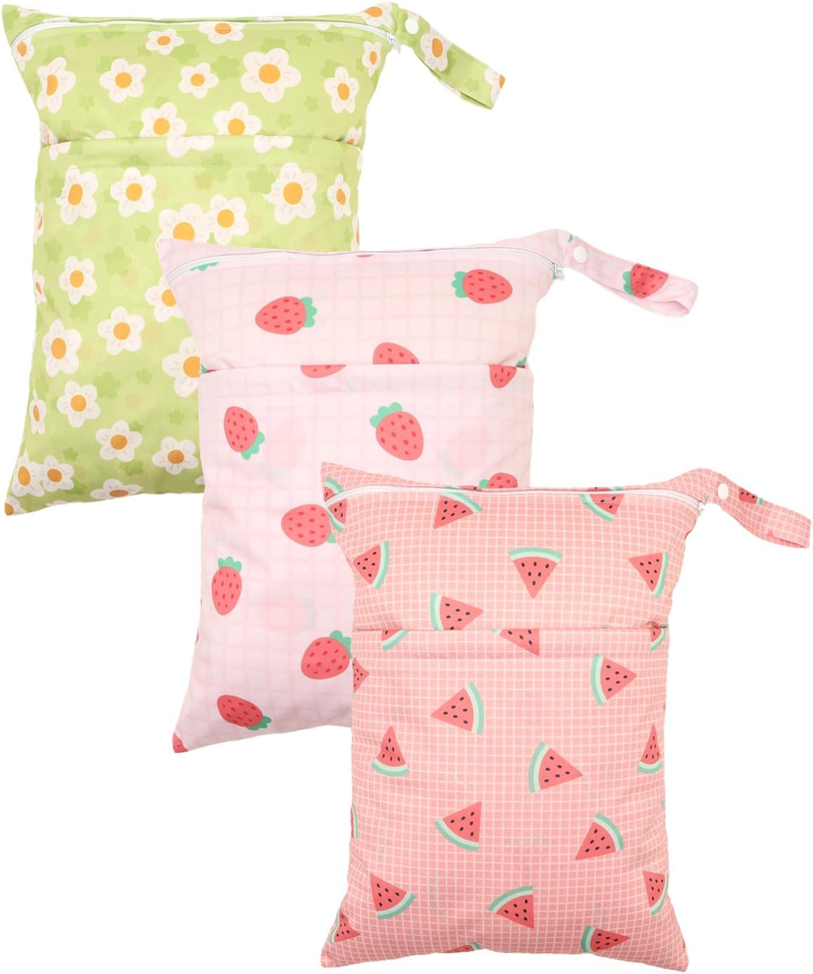 Wet Dry Bag Reusable Waterproof Swimming Bag Travel Beach Pool Yoga Gym Bag for Baby Cloth Diaper Swimsuits Wet Clothes Two Zipper Pockets 3 Pack 3L15